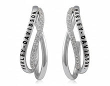 Load image into Gallery viewer, Ladies Harley-Davidson® Twisted Bling H-D Post Hoop Earrings Sterling Silver HDE0601 image 1