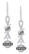 Harley-Davidson® Barbwire Bling B&S Logo Dangle Earrings Sterling Silver  HDE0532 image 1