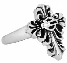 Load image into Gallery viewer, Harley-Davidson® Ladies Filigree Cross Bar &amp; Shield Logo Ring  Sterling Silver  HDR0311 image 1