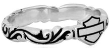 Load image into Gallery viewer, Harley-Davidson® Filigree Bar &amp; Shield Logo Stacking Ring Sterling Silver  HDR0315 image 2