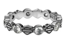 Load image into Gallery viewer, Harley-Davidson® Stacking CZ Bar &amp; Shield Logo Ring Ladies Sterling Silver HDR0170 image 3