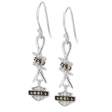 Load image into Gallery viewer, Harley-Davidson® Barbwire Bling B&amp;S Logo Dangle Earrings Sterling Silver  HDE0532 image 2