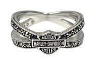 Ladies Harley-Davidson® Marcasite Bling Crisscross B&S Logo Ring Sterling Silver  HRD0385 image 1