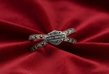 Load image into Gallery viewer, Ladies Harley-Davidson® Marcasite Bling Crisscross B&amp;S Logo Ring Sterling Silver  HRD0385 image 5