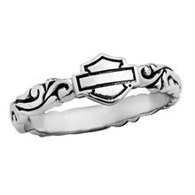 Load image into Gallery viewer, Harley-Davidson® Filigree Bar &amp; Shield Logo Stacking Ring Sterling Silver  HDR0315 image 1