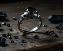 Load image into Gallery viewer, Women's Harley-Davidson® Willie G® Skull Black Stone Solitaire Ring Sterling Silver <br>HDR0373