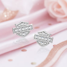 Load image into Gallery viewer, Harley-Davidson® Petite White Bling Women's Logo Post Earrings <BR>HDE0282