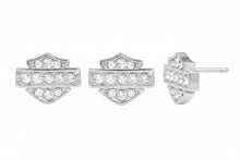 Load image into Gallery viewer, Harley-Davidson® Petite White Bling Women's Logo Post Earrings <BR>HDE0282