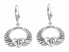 Load image into Gallery viewer, Harley-Davidson® Winged H-D® Heart Earrings Lever Back Sterling Silver<BR>FREE SHIPPING<BR>