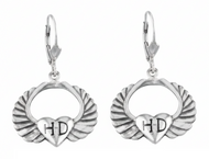 Harley-Davidson® Winged H-D® Heart Earrings Lever Back Sterling Silver MOD13
