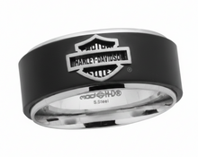 Load image into Gallery viewer, Harley-Davidson® Black Wedding Band B&amp;S Logo Ring Men's Comfort Fit Stainless Steel <BR>FREE SHIPPING<BR> HSR0001