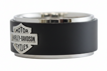 Load image into Gallery viewer, Harley-Davidson® Black Wedding Band B&amp;S Logo Ring Men's Comfort Fit Stainless Steel <BR>FREE SHIPPING<BR> HSR0001