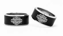 Load image into Gallery viewer, Harley-Davidson® Black Wedding Band B&amp;S Logo Ring Men's Comfort Fit Stainless Steel <BR>FREE SHIPPING<BR> HSR0001