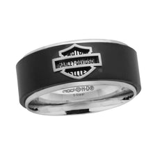 Load image into Gallery viewer, Harley-Davidson® Black Wedding Band B&amp;S Logo Ring Men's Comfort Fit Stainless Steel <BR>FREE SHIPPING<BR> HSR0001
