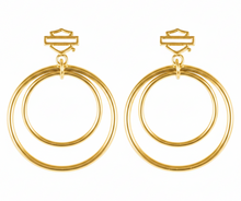 Load image into Gallery viewer, Harley-Davidson® Double Hoop B&amp;S Logo 35mm Post Earrings Gold Plated <br>HSE0006