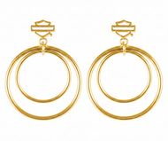 Harley-Davidson® Double Hoop B&S Logo 35mm Post Earrings Gold Plated <br>HSE0006