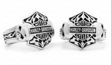 Load image into Gallery viewer, Harley-Davidson® Double Willie G Skulls Bar &amp; Shield Logo Ring Stainless Steel HSR0002