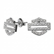 Load image into Gallery viewer, Harley-Davidson® Bling Outline Bar &amp; Shield Logo Post Earrings Sterling Silver HDE0384