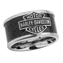 Load image into Gallery viewer, Harley-Davidson® Bar &amp; Shield Logo Textured Black Carbon Fiber Ring Wide Band HSR0010