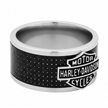 Load image into Gallery viewer, Harley-Davidson® Bar &amp; Shield Logo Textured Black Carbon Fiber Ring Wide Band HSR0010