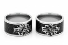 Load image into Gallery viewer, Harley-Davidson® Bar &amp; Shield Logo Textured Black Carbon Fiber Ring Wide Band HSR0010