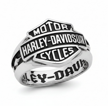Load image into Gallery viewer, Harley-Davidson® Decorative Bar &amp; Shield Men's Ring Sterling Silver<BR>FREE SHIPPING<BR>HDR0195