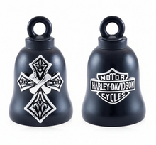 Load image into Gallery viewer, Harley-Davidson® Tribal Cross Bar &amp; Shield Ride Bell - Black Finish Style HRB075