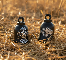 Load image into Gallery viewer, Harley-Davidson® Tribal Cross Bar &amp; Shield Ride Bell - Black Finish Style HRB075