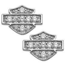 Load image into Gallery viewer, Harley-Davidson® Ladies Bling CZ Bar &amp; Shield Logo Post Earrings Sterling Silver HDE0228
