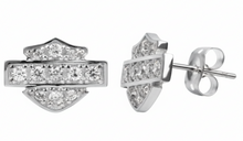 Load image into Gallery viewer, Harley-Davidson® Ladies Bling CZ Bar &amp; Shield Logo Post Earrings Sterling Silver HDE0228