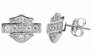 Harley-Davidson® CZ Bling Bar & Shield® Logo Post Earrings Sterling Silver HDE0228