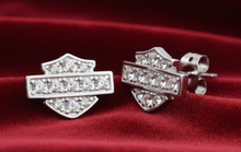 Load image into Gallery viewer, Harley-Davidson® Ladies Bling CZ Bar &amp; Shield Logo Post Earrings Sterling Silver HDE0228
