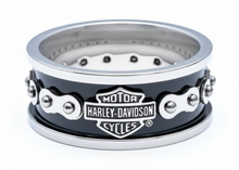 Load image into Gallery viewer, Harley Davidson® Black Bike Chain Bar &amp; Shield Logo Ring Stainless Steel HSR0023
