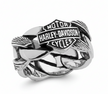 Load image into Gallery viewer, Harley-Davidson® Heavy Chain Link B&amp;S Logo Ring Sterling Silver Men's Wedding Band<BR>FREE SHIPPING<BR> HDR0188