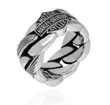 Load image into Gallery viewer, Harley-Davidson® Heavy Chain Link B&amp;S Logo Ring Sterling Silver Men's Wedding Band<BR>FREE SHIPPING<BR> HDR0188