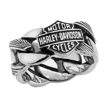 Load image into Gallery viewer, Harley-Davidson® Heavy Chain Link B&amp;S Logo Ring Sterling Silver Men's Wedding Band<BR>FREE SHIPPING<BR> HDR0188