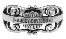 Load image into Gallery viewer, Harley-Davidson® Gypsy Filigree Vintage Bar &amp; Shield® Logo Ring Sterling Silver <BR>HDR0218