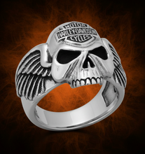 Load image into Gallery viewer, Harley Davidson® Willie G® Winged Skull Bar &amp; Shield Logo Ring Sterling Silver<br> HDR0292