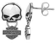 Load image into Gallery viewer, Harley-Davidson® Willie G Skull B&amp;S Logo Post Earrings Sterling Silver HDE0235 image 2