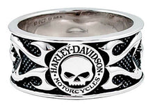 Load image into Gallery viewer, Men's Harley-Davidson® Willie G. Skull in Tribal Flames Ring Sterling Silver  HDR0399 image 1