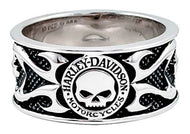 Men's Harley-Davidson® Willie G. Skull in Tribal Flames Ring Sterling Silver  HDR0399 image 1