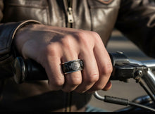 Load image into Gallery viewer, Men's Harley-Davidson® Black Willie G Skulls B&amp;S Logo Spinner Ring Stainless Steel  HSR0097 image 4