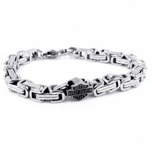 Load image into Gallery viewer, Men's Harley-Davidson® Square Byzantine Bar &amp; Shield Bracelet Double Link Stainless Steel HSB0010 image 1