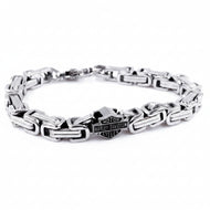 Men's Harley-Davidson® Square Byzantine Bar & Shield Bracelet Double Link Stainless Steel HSB0010 image 1