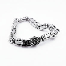 Load image into Gallery viewer, Men's Harley-Davidson® Square Byzantine Bar &amp; Shield Bracelet Double Link Stainless Steel HSB0010 image 2