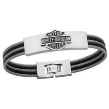 Load image into Gallery viewer, Men's Harley-Davidson® Steel Cable Bar &amp; Shield ID Bracelet Stainless Steel  HSB0068 image 1
