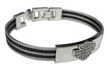 Load image into Gallery viewer, Men's Harley-Davidson® Steel Cable Bar &amp; Shield ID Bracelet Stainless Steel  HSB0068 image 3