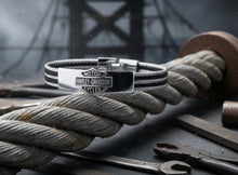 Load image into Gallery viewer, Men's Harley-Davidson® Steel Cable Bar &amp; Shield ID Bracelet Stainless Steel  HSB0068 image 5