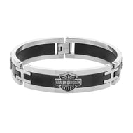 Men's Harley-Davidson® Motorcycle Biker Black & Stainless Steel Interlocking Logo Bracelet Mod Jewelry® HSB0001 image 1