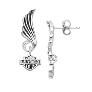 Harley Davidson® Ladies Little Wings B&S Logo Post Dangle Earrings Sterling Silver HDE0270 image 1